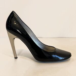 Roger Vivier Black Patent Leather Pumps with Silver Trompette Heels